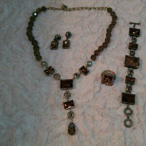 Heidi Daus Brown Beaded Drop Crystal Statement Necklace Set